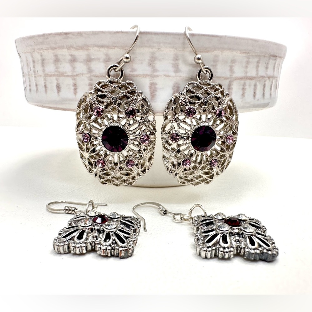 Silver Tone Filigree Dangle Earrings 2 Pairs PRICE IS FIRM